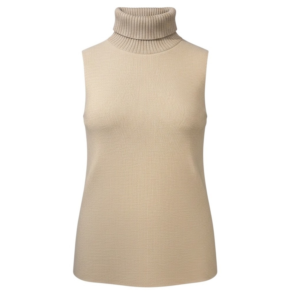 Zara Womens Tan Beige Sleeveless Turtleneck Knit Sweater Shell Size Large